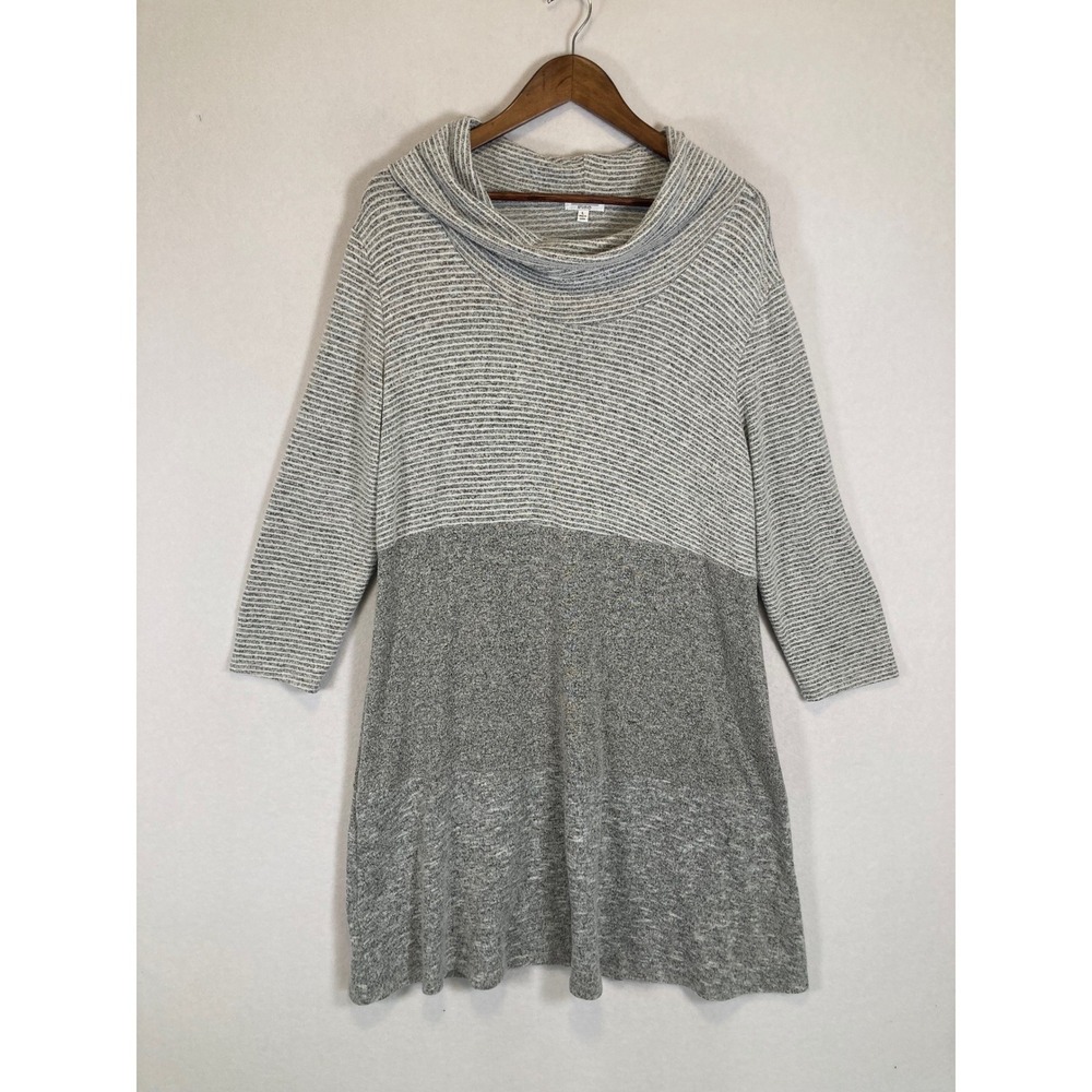 Cozy Chic AVLN Studio Women LG Grey Striped Cowl Neck Colorblock‎ Tunic Sweater